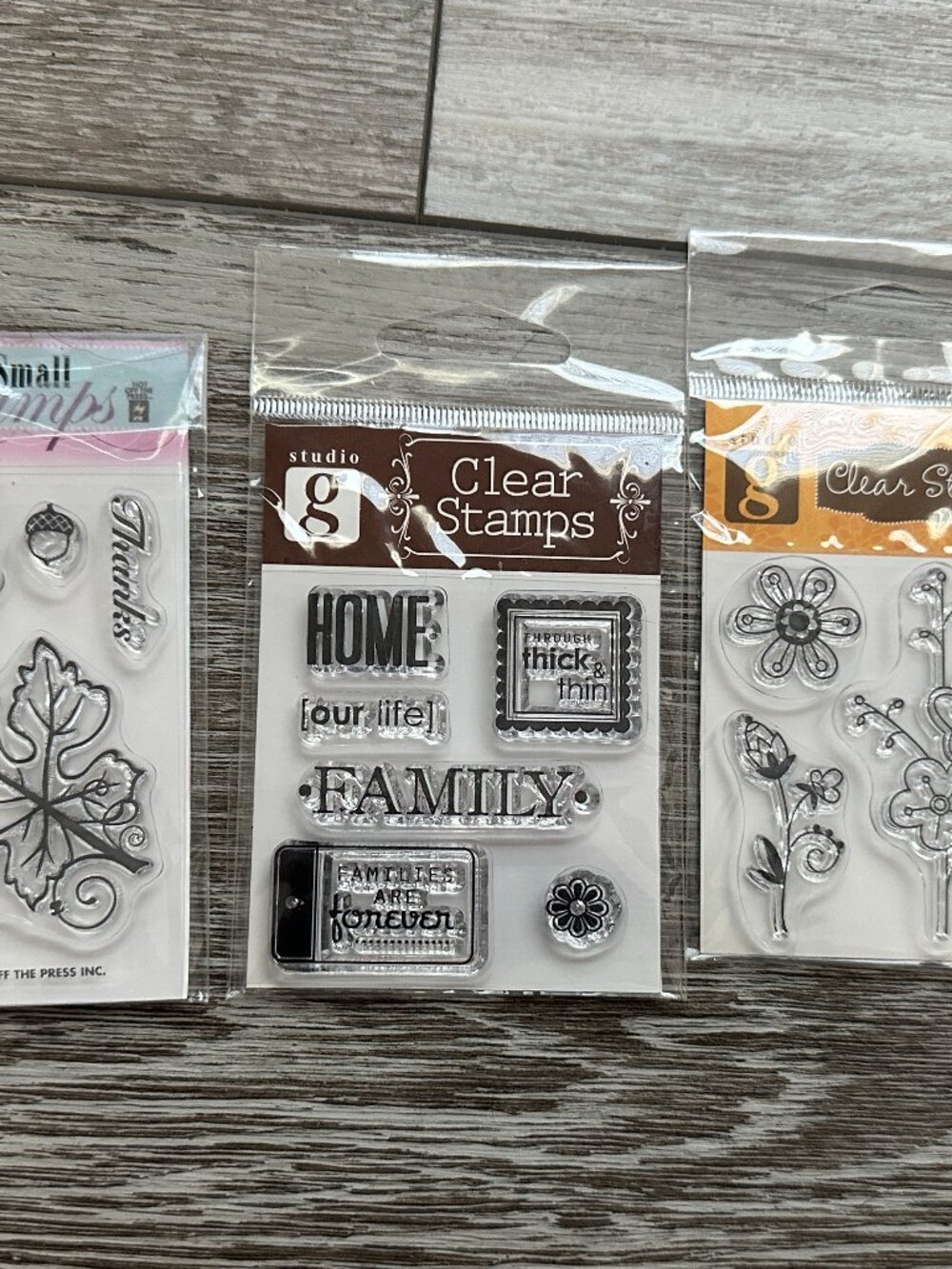 NWT 3 Clear Stamps Bundle Studio G Hot Off The Press Leaves Flowers Home Family